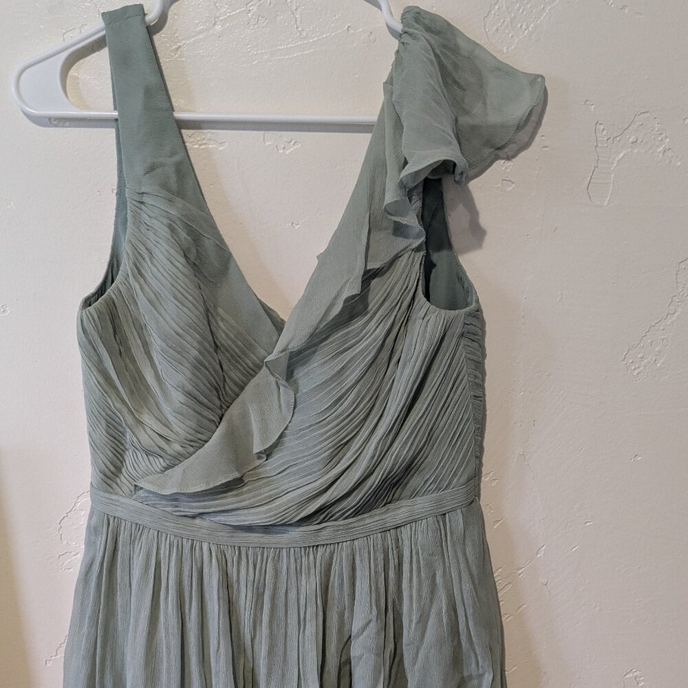 J Crew One shoulder ruffle dress, sage green
